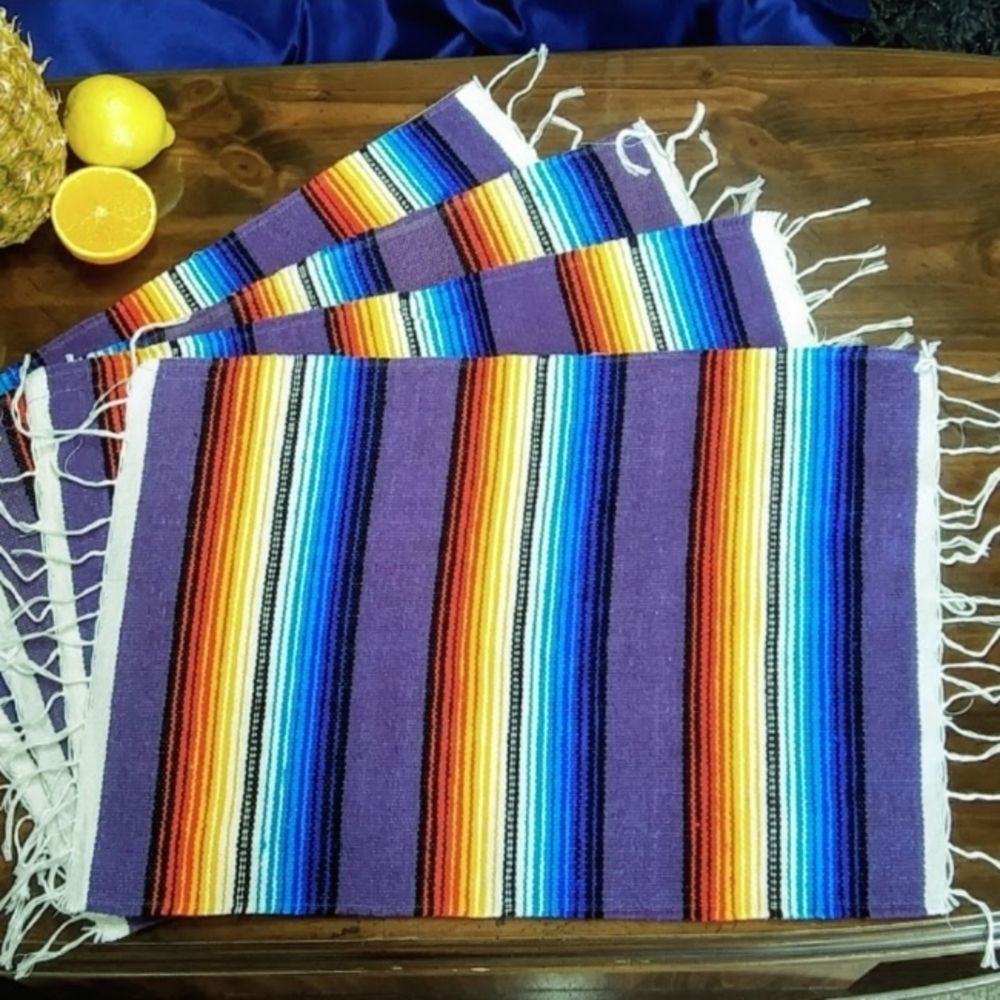 New SERAPE Purple Multicolored Southwestern Woven Cloth Placemats Set of 4